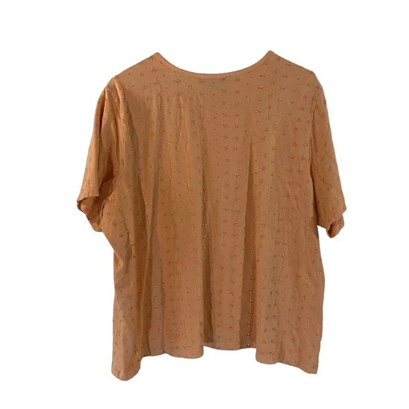 Sport Savvy Peach Embroidered T Shirt Plus 2X Stretch Cotton Knit Pullover Top - Picture 2 of 5